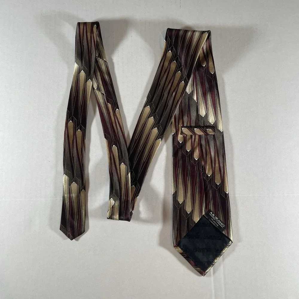 Murano Italy Silk Designer Tie Geometric Formal Pattern Made in‎ USA